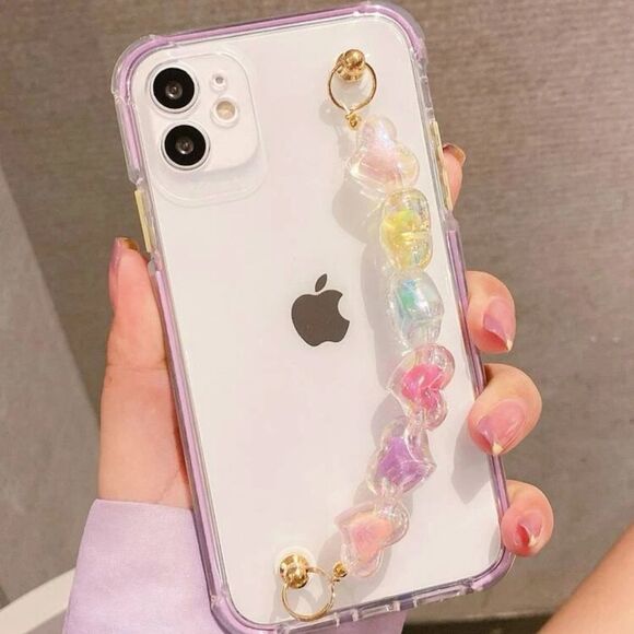 NWT IPhone 13 Pro Max Clear Colorful Case with Hearts Hand Strap - Picture 1 of 5